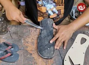 ببینید| مراحل ساخت صندل با استفاده از تسمه نقاله لاستیکی در بنگلادش