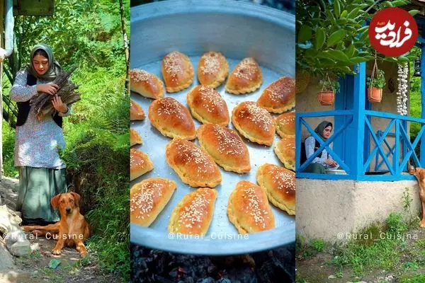 ببینید| غذای روستایی در ایران؛ پخت پیراشکی گوشت در کلبه ای در جنگل