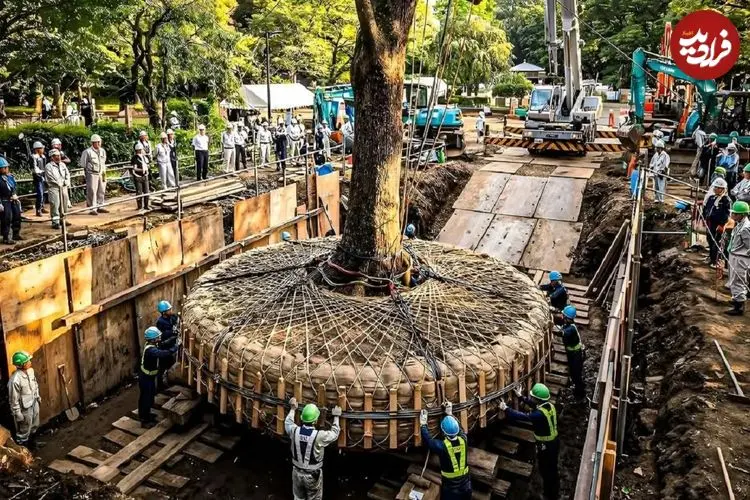 عکس؛ در ژاپن برای ساختن جاده به این شکل درخت‌ها را جابه‌جا می‌کنند