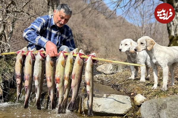 (ویدئو) پخت متفاوت ماهی قزل آلا به شیوه یک خانواده آذربایجانی در روستایی بهشتی