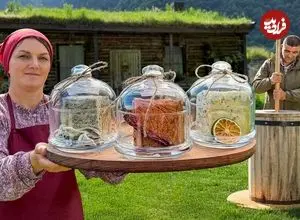 ببینید؛ غذای روستایی در آذربایجان؛ تهیه کره سنتی و پخت استیک در روستایی زیبا