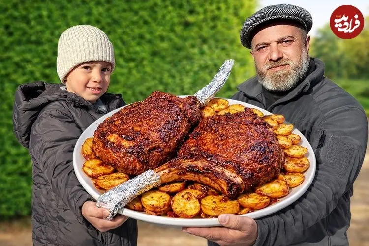 ببینید| غذای روستایی در آذربایجان؛ پخت استیک سوخاری و سیب زمینی سرخ کرده