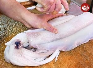 ببینید؛ غذای خیابانی در ژاپن؛ تهیه ساشیمی و غذاهای متنوع با ماهی مرکب در اوکیناوا