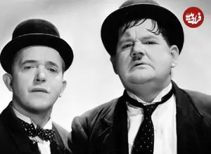 عکس| سفر در زمان؛ «لورل و هاردی» به همراه یک اسب سفید در صحنه‌ای از فیلم «دوباره اشتباه کن»؛ سال 1307