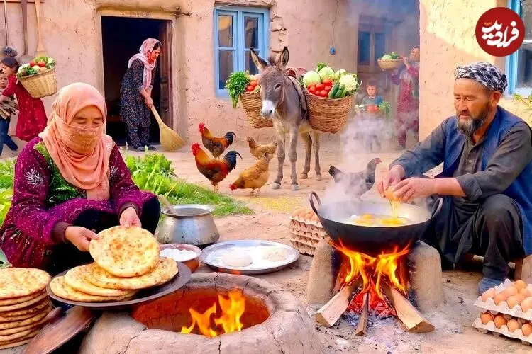 ببینید| غذای روستایی در افغانستان؛ پخت نان در تنور و تهیه املت سنتی