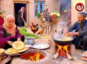 ببینید| غذای روستایی در افغانستان؛ پخت نان در تنور و تهیه املت سنتی