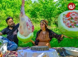 ببینید؛ غذای روستایی در آذربایجان؛ پخت یک غذای متفاوت با کلم، گوشت بره و سبزیجات در طبیعت