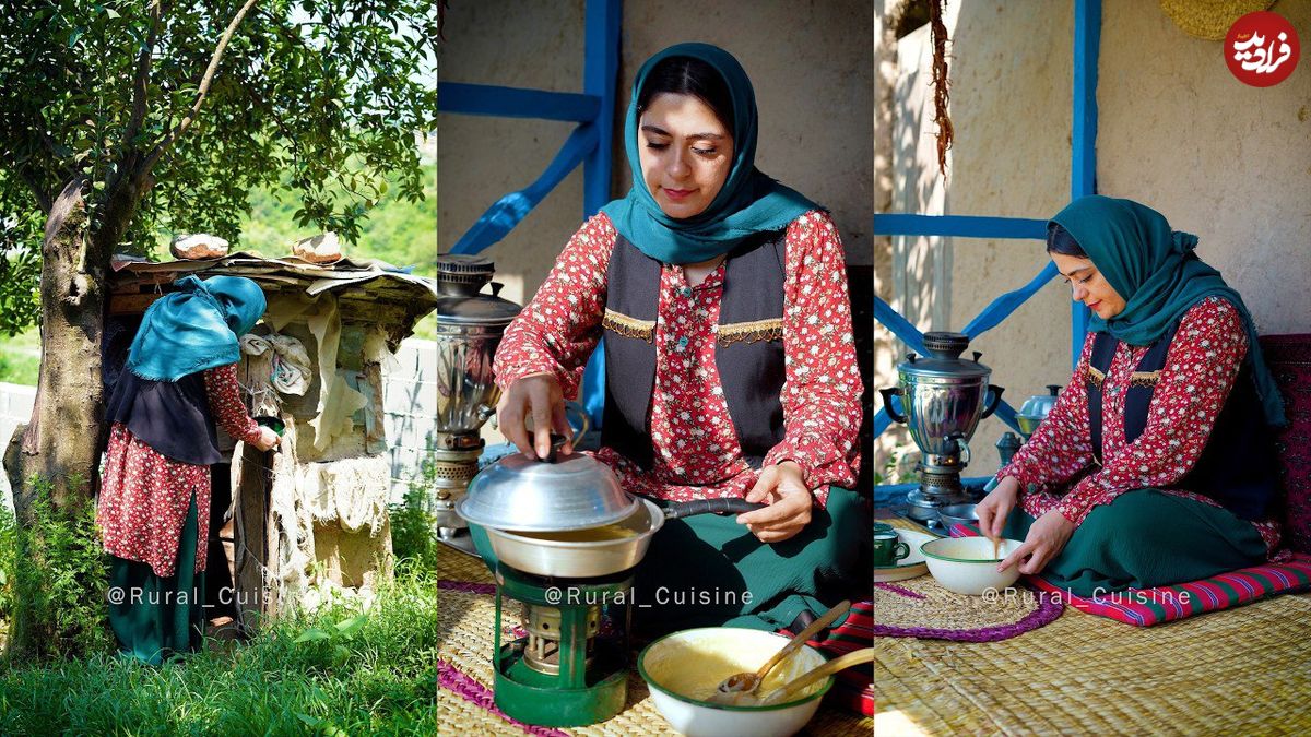 ببینید؛ غذای روستایی در ایران؛ پخت کیک سنتی با تابه در روستایی جنگلی