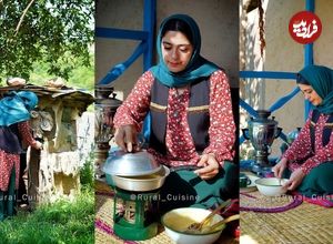 ببینید؛ غذای روستایی در ایران؛ پخت کیک سنتی با تابه در روستایی جنگلی