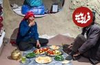 (ویدئو) پخت یک غذا با بادمجان و سبزیجات توسط زوج مسن غارنشین افغان