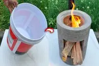 (ویدئو) چطور با سیمان و سطل رنگ پلاستیکی، اجاق بتنی در خانه بسازیم؟