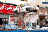 تصاویر/ سقوط خودروی جایزه تبلیغاتی از داربست