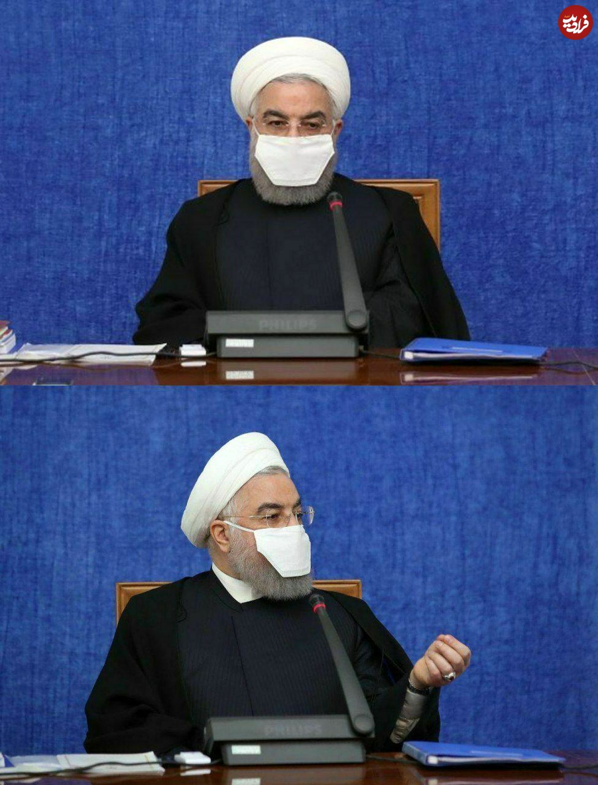 تصویر/ ماسک متفاوت رئیس جمهور در جلسه امروز دولت