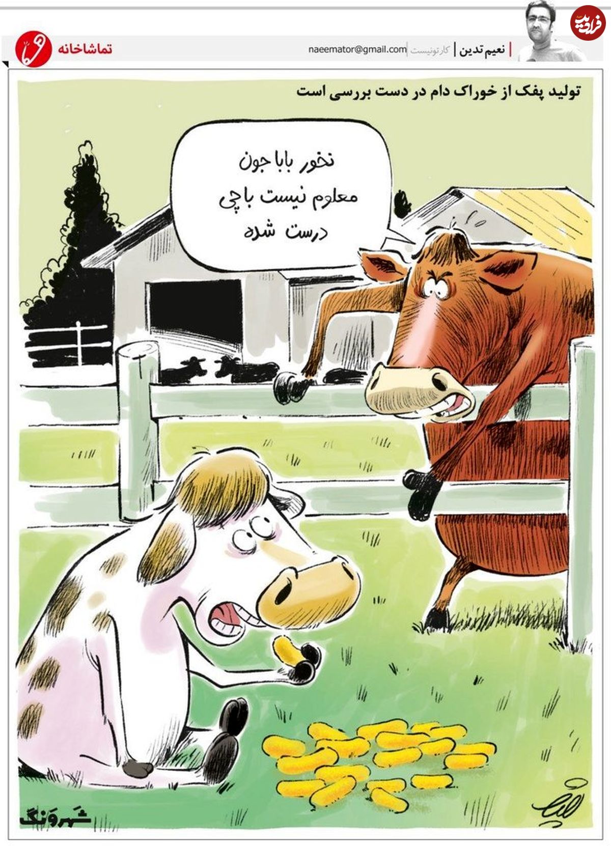 کارتون/  توصیه بهداشتی یک گاو به فرزندش!