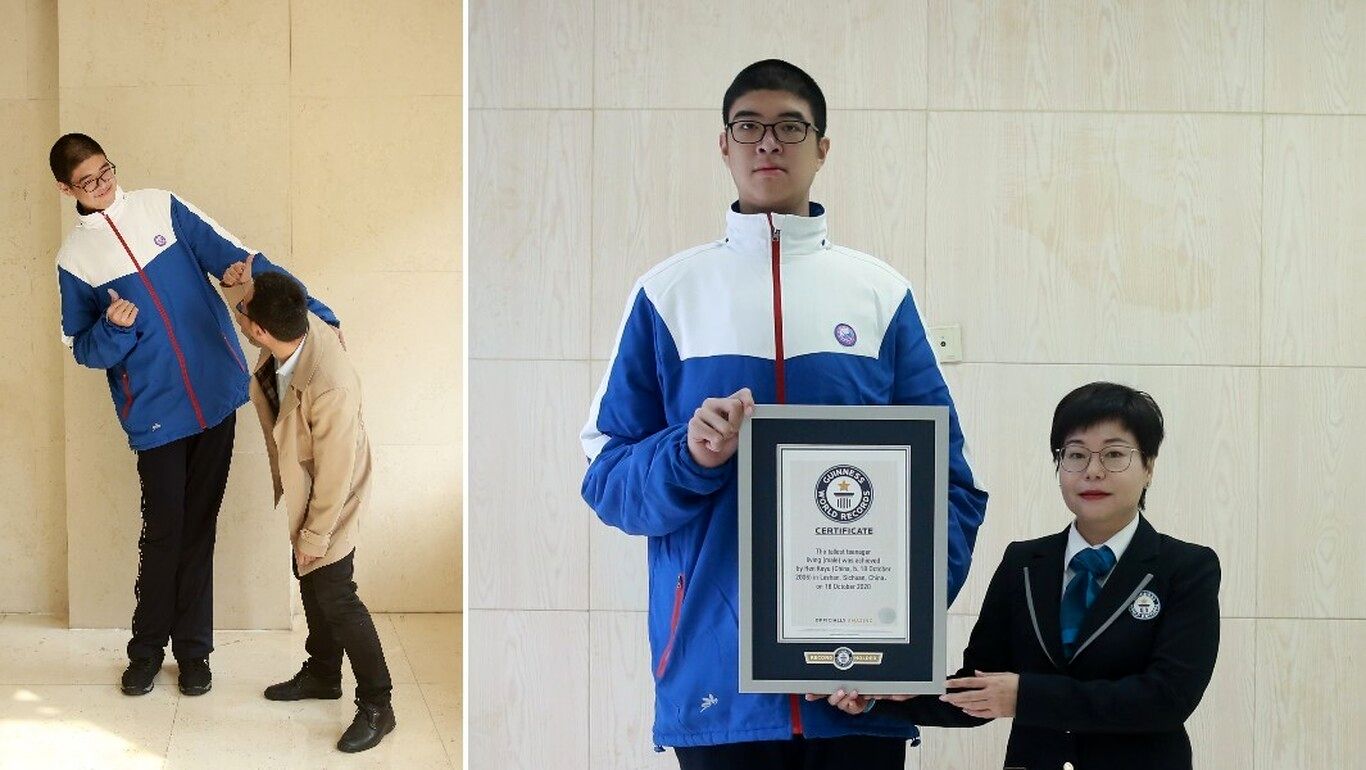 (تصاویر) پسر ۱۴ ساله چینی رکورد قد بلندترین نوجوان جهان را شکست!