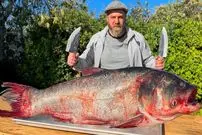 ببینید| غذای روستایی در آذربایجان؛ کباب ماهی بزرگ شکم پر در میان نمک و در تنور