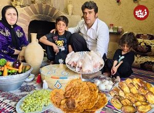 ببینید؛ غذای روستایی در ایران؛ پخت نان سنتی و غذا با 3 مرغ کامل، سیب زمینی و بادمجان