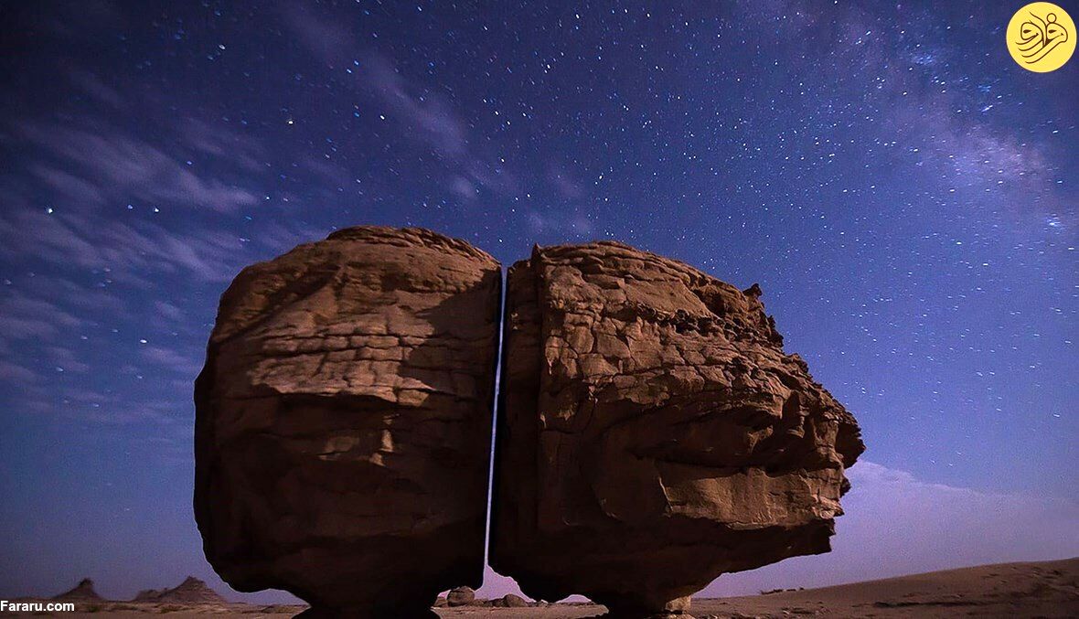 (تصاویر) راز دو نیم بودن یک صخره در عربستان