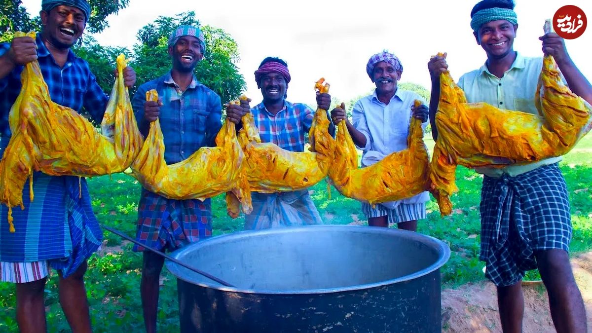 (ویدئو) غذای روستایی در هند؛ فرآیند پخت چلوگوشت با 5 بره 19 کیلوگرمی