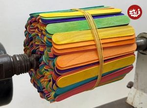 ببینید؛ فرآیند دیدنی ساخت یک گلدان رنگارنگ با رزین اپوکسی و چوب بستنی رنگی