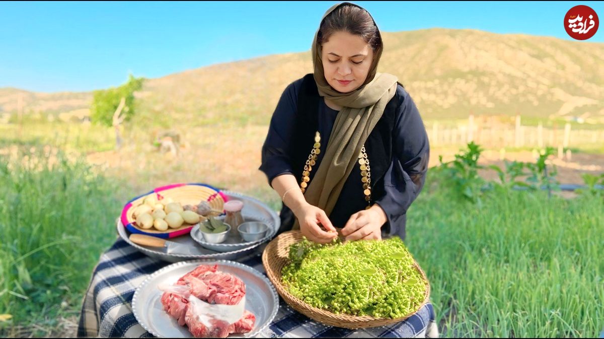ببینید؛ غذای روستایی در ایران؛ پخت یک چلو گوشت متفاوت در طبیعت