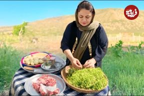 ببینید؛ غذای روستایی در ایران؛ پخت یک چلو گوشت متفاوت در طبیعت