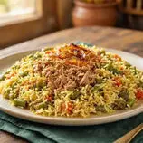 طرز تهیه لوبیاپلو با تن ماهی