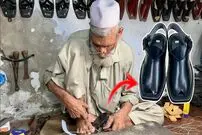 ببینید؛ نحوه دوخت کفش چرمی دست دوز توسط کفاش ماهر 90 ساله در پاکستان