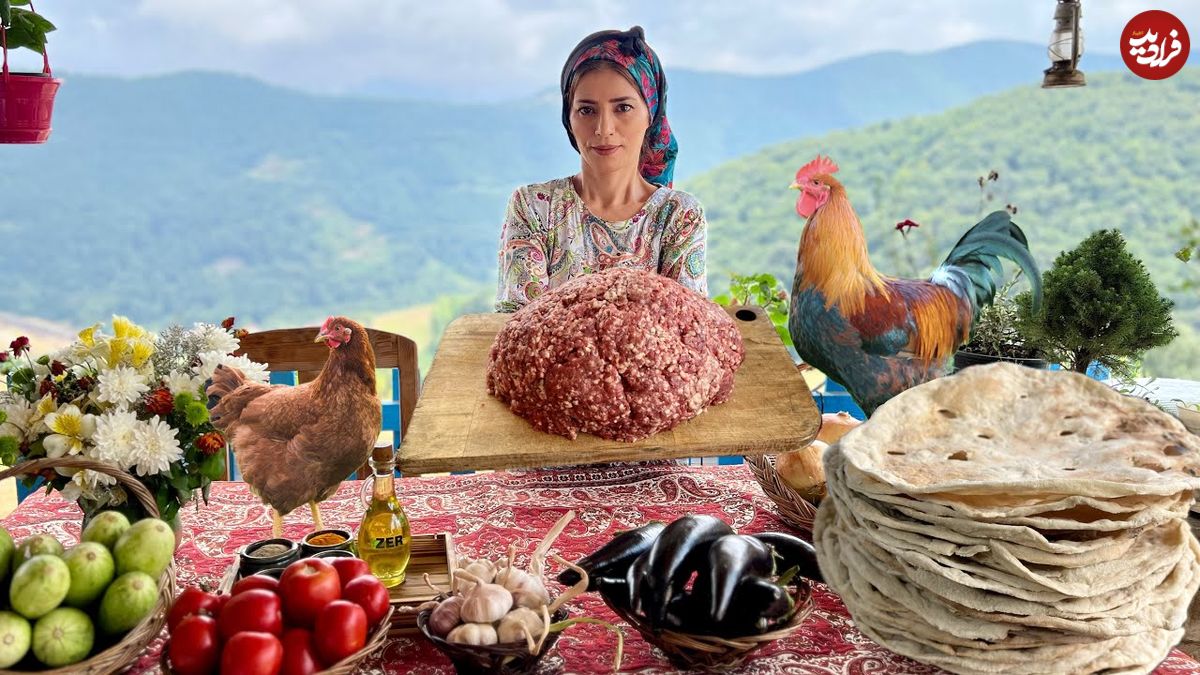 ببینید؛ غذای روستایی در ایران؛ پخت کوفته و تهیه نان تافتون در تنور