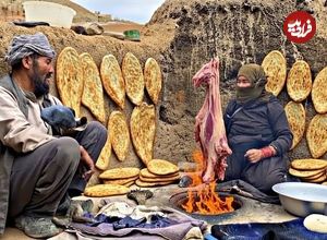ببینید| غذای روستایی در افغانستان؛ پخت خوراک گوشت و سیب زمینی و نان سنتی