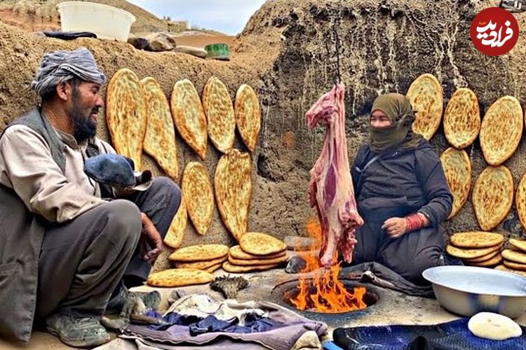 ببینید| غذای روستایی در افغانستان؛ پخت خوراک گوشت و سیب زمینی و نان سنتی