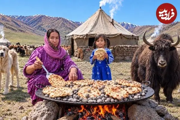 ببینید| غذای روستایی در افغانستان؛ مراحل پخت نان سنگک در کوهستان