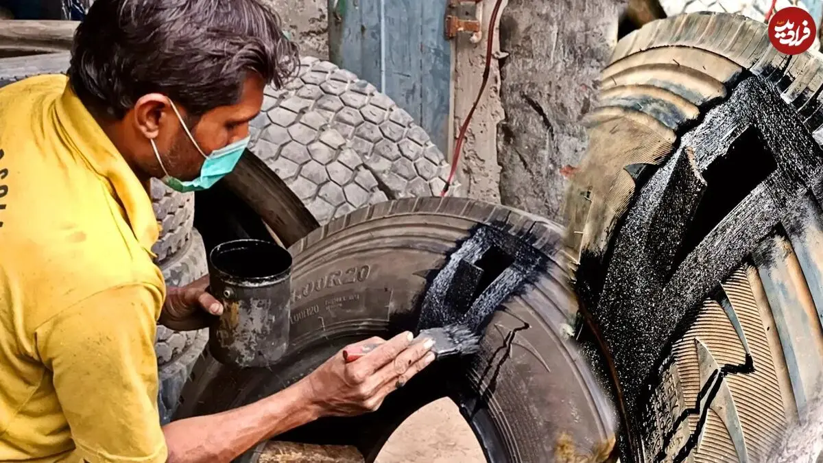 (ویدئو) تکنیک هوشمندانه استاد پاکستانی برای تعمیر پارگی لاستیک بزرگ کامیون