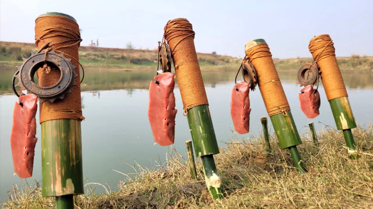 (ویدئو) روش جالبی برای ماهیگیری با کمک چوب بامبو