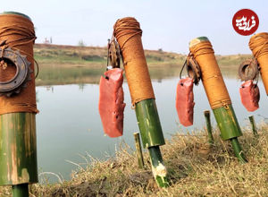 (ویدئو) روش جالبی برای ماهیگیری با کمک چوب بامبو