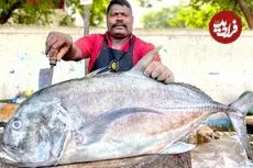 ببینید| برش زدن ماهی تراولی به روش خاص ماهی فروش هندی