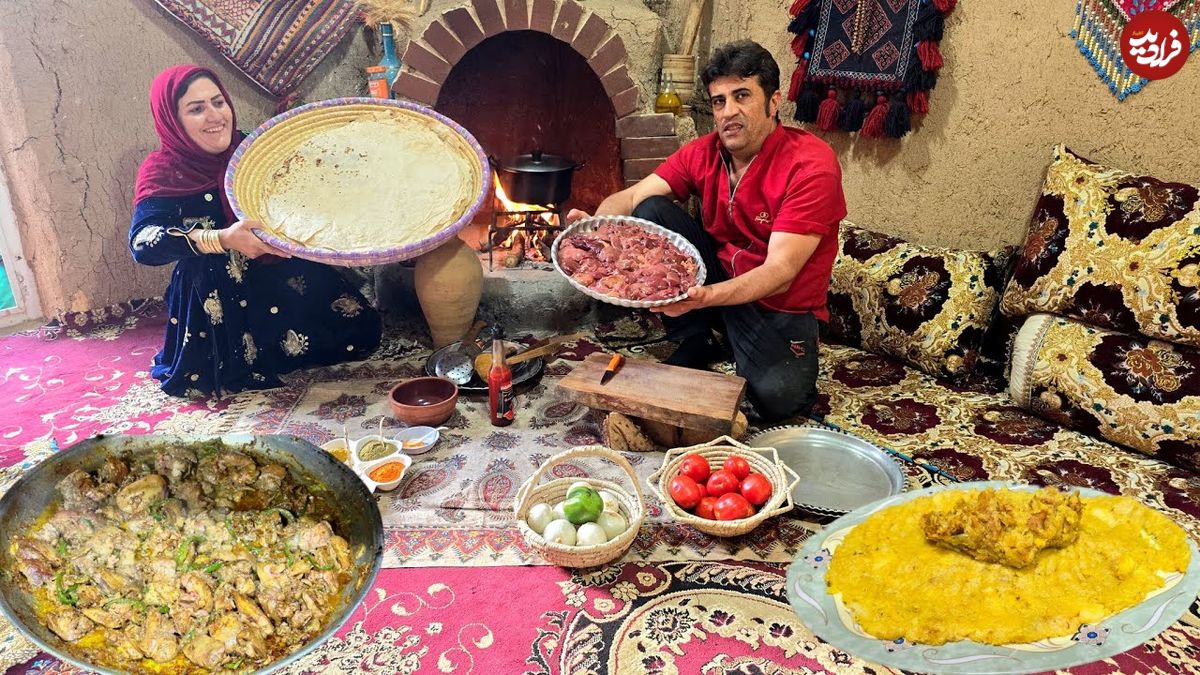 ببینید؛ غذای روستایی در ایران؛ پخت نان سنتی و یک غذا با جگر مرغ