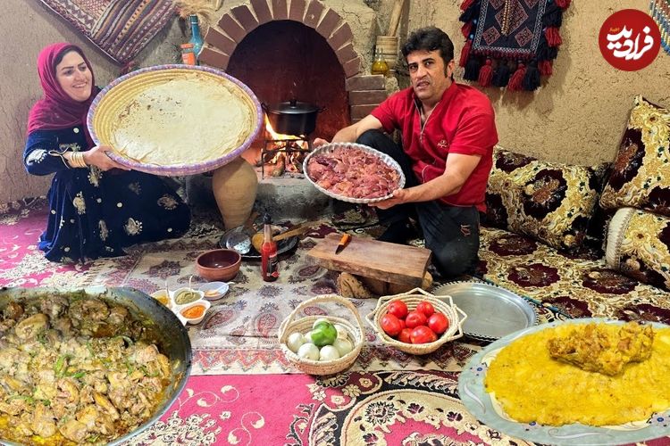 ببینید؛ غذای روستایی در ایران؛ پخت نان سنتی و یک غذا با جگر مرغ