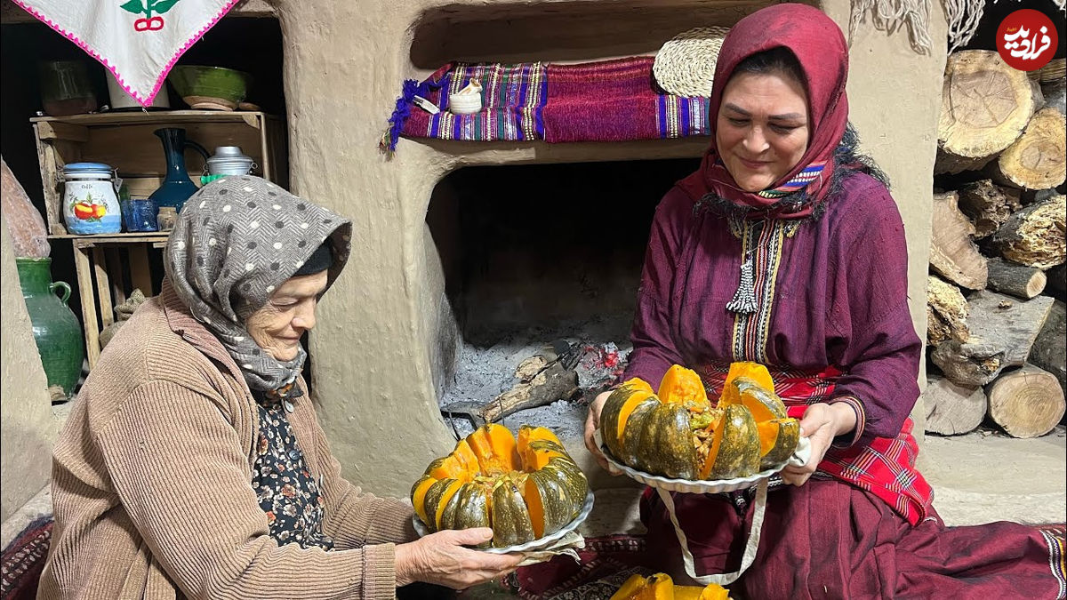 (ویدئو) غذای روستایی در ایران؛ پخت غذا با کدو تنبل، بادمجان، گوجه، مرغ