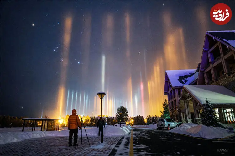 عکس روز ناسا از شکارچی و ستون‌های نور بر فراز چین