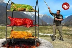 ببینید| غذای روستایی در آذربایجان؛ کباب کردن 3 بز کامل در تنور زیر زمینی