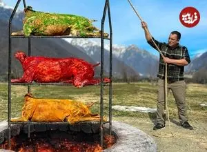 ببینید| غذای روستایی در آذربایجان؛ کباب کردن 3 بز کامل در تنور زیر زمینی