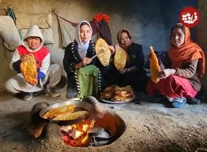 ببینید| غذای روستایی در افغانستان؛ پخت بولانی سنتی با سیب زمینی در غار