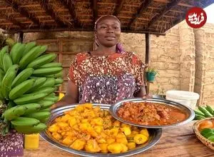 ببینید| غذای روستایی در کنیا؛ پخت یک غذای خاص با گوشت گاو و موز