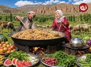 ببینید| غذای روستایی در افغانستان؛ پخت قابلی پلوی پرطرفدار توسط زوج مسن