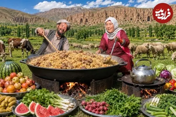 ببینید| غذای روستایی در افغانستان؛ پخت قابلی پلوی پرطرفدار توسط زوج مسن