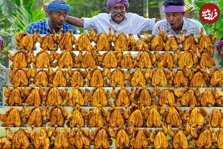 ببینید| غذای روستایی در هند؛ کباب ده ها مرغ کامل به روشی متفاوت در طبیعت