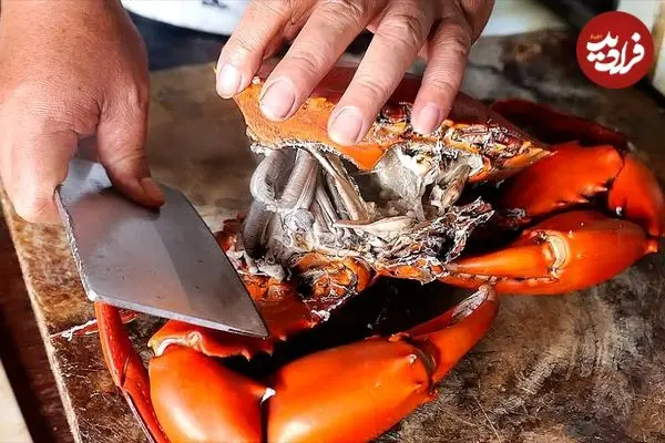 ببینید| غذای خیابانی در اندونزی؛ پخت یک غذای محبوب با خرچنگ و برنج در مانادو