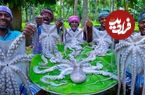 ببینید؛ غذای روستایی در هند؛ پخت غذا با اختاپوس در طبیعت