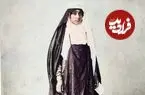 عکس| سفر زمان؛ یک زن باردار جوان در کنار همسرش و در آتلیه عکاسی؛ دوران قاجار